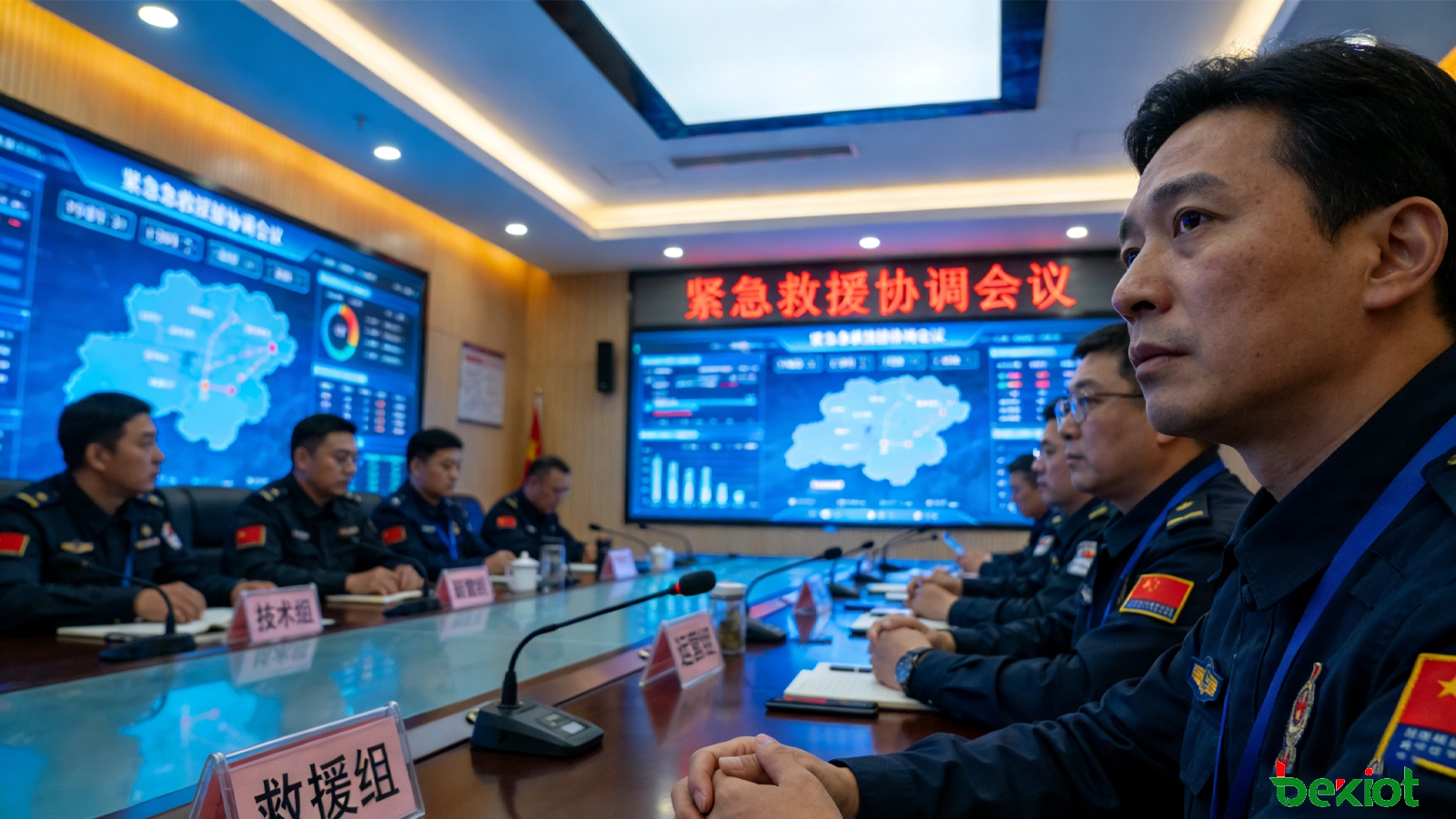 Underground coal mine command center with mine maps, personnel tracking, atmospheric status, and emergency conferencing functions
