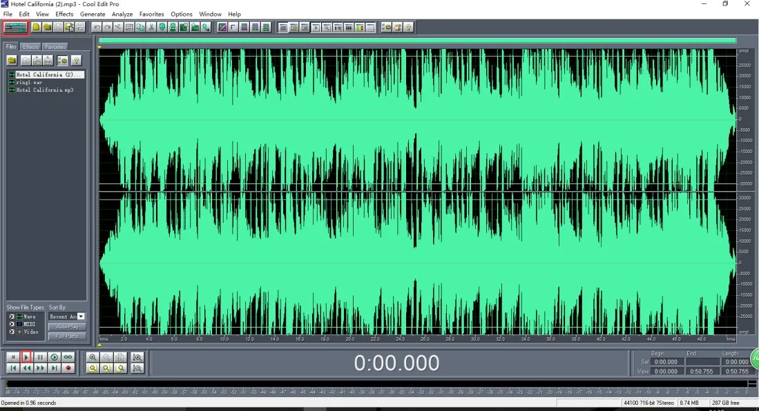Open audio file with File Open