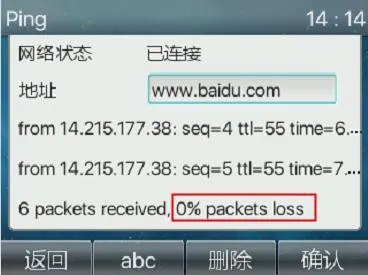 Packet loss result shown on the phone