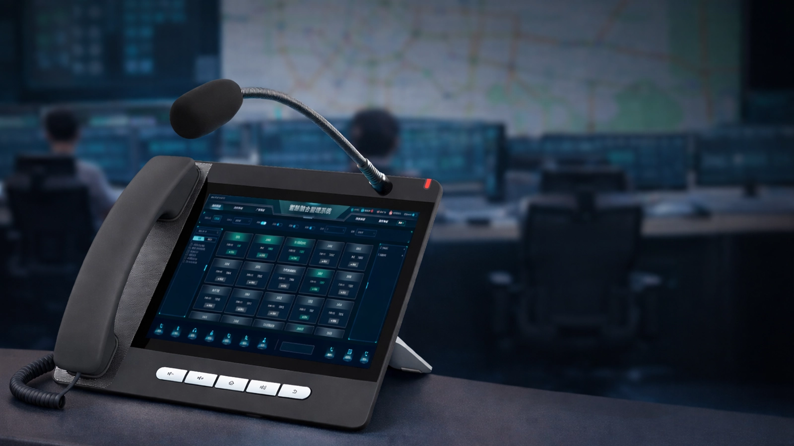 IP Telephony Dispatch System functional overview with call queues, advanced dispatch actions, conferencing, broadcasting, alarm linkage, video pop-up, and map integration