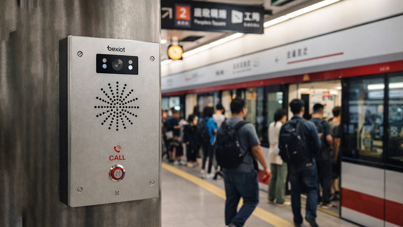 Passenger help point and emergency communication architecture for rail and metro stations with intercom, PA/VA, CCTV, control room, and dispatch integration