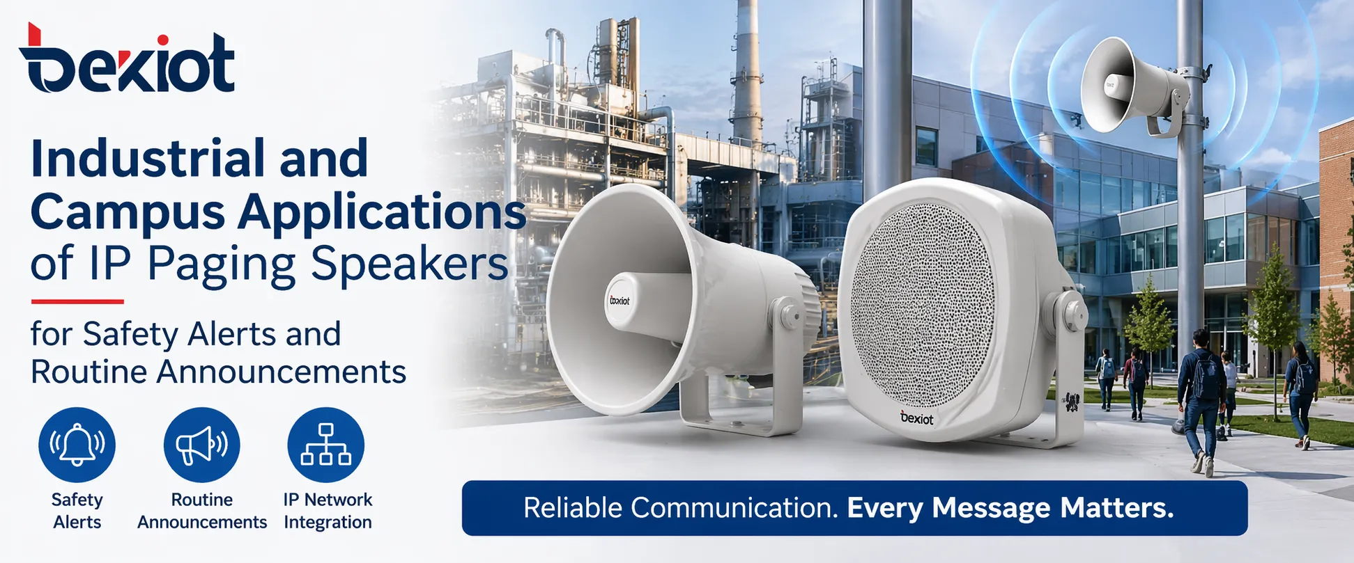 Industrial and campus applications of IP paging speakers for safety alerts and routine announcements