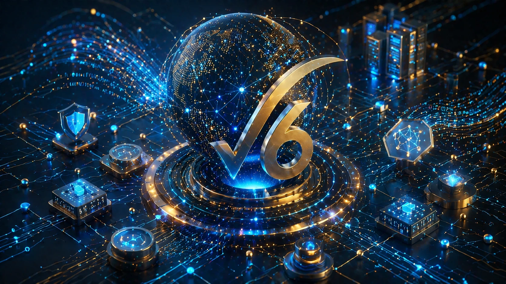 Illustration of an IPv6 packet moving from host to router through a routed network path