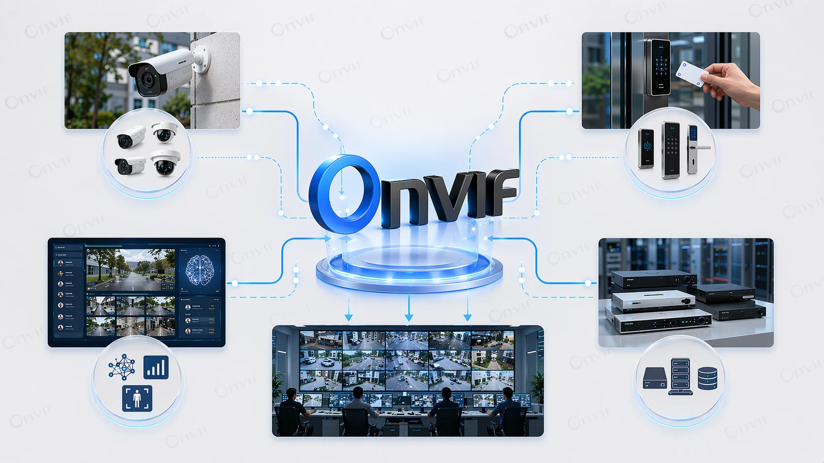 ONVIF integration is commonly used to connect video with access control, analysis and unified monitoring platforms in a multi-vendor environment. ONVIF integration is commonly used to connect video with access control, analysis and unified monitoring platforms in a multi-vendor environment.