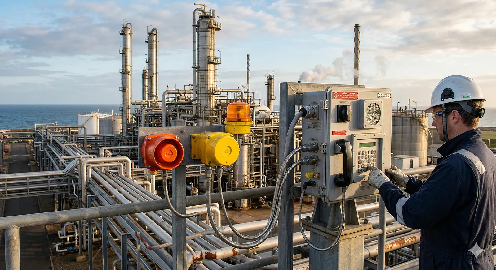 Outdoor petrochemical installation point requiring weatherproof and corrosion-resistant communication equipment