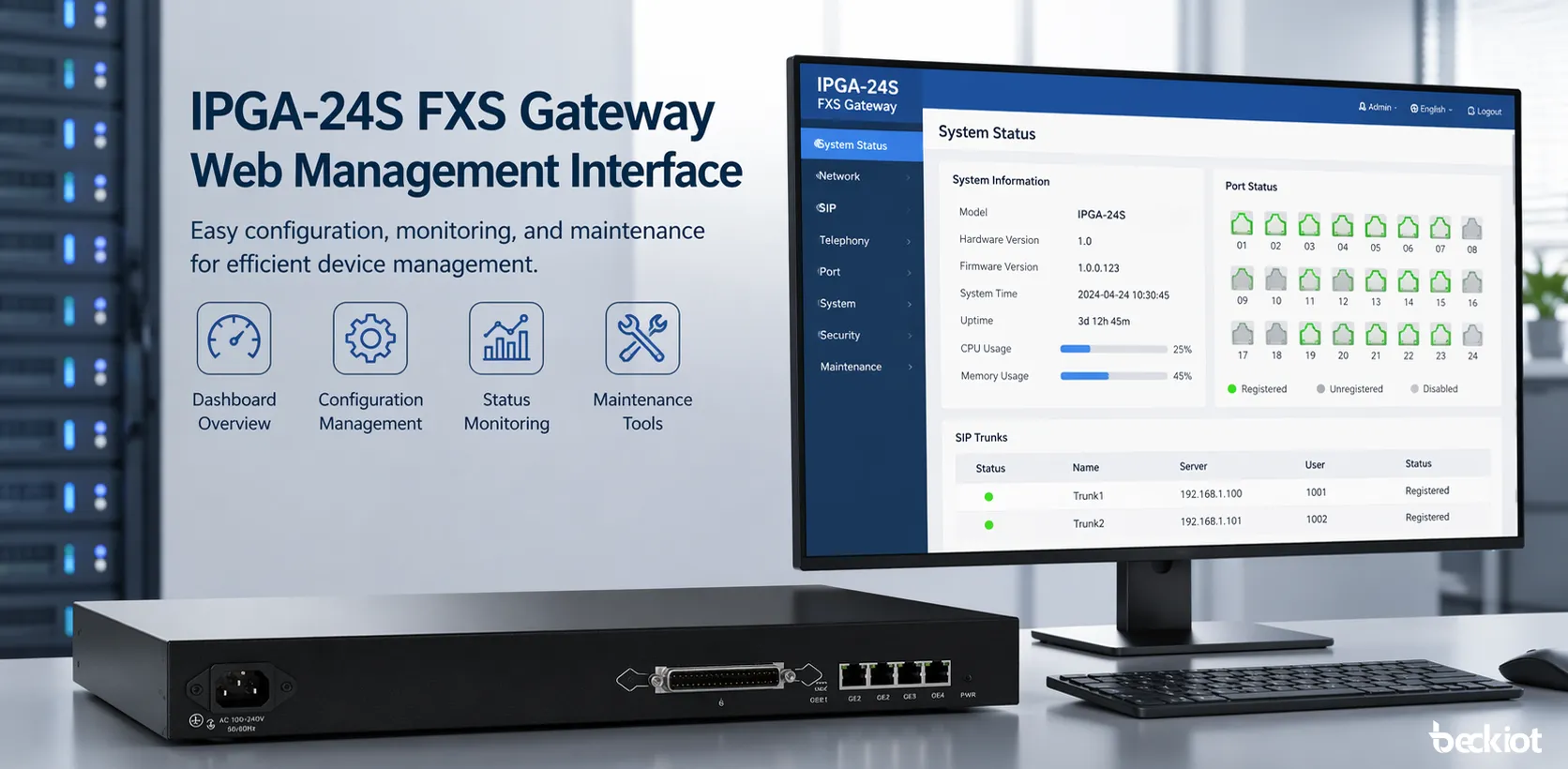 IPGA-24S FXS Gateway web management interface for configuration and maintenance