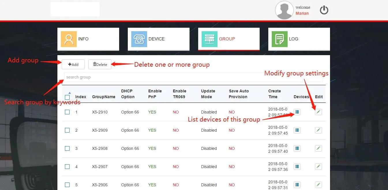 Customer Group Management Interface