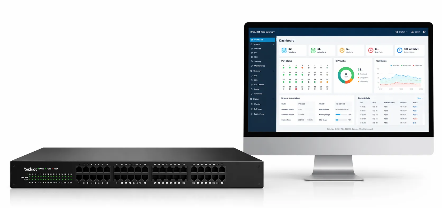 Web-based management interface for IPGA-32S FXS Gateway