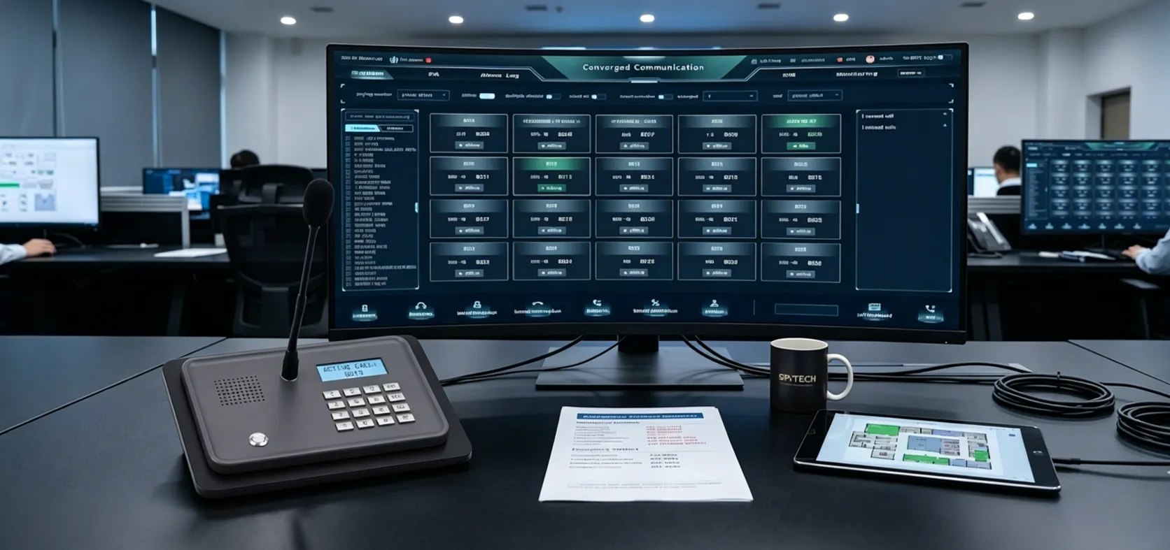 GP100 SIP microphone used at a control desk for announcements and intercom communication