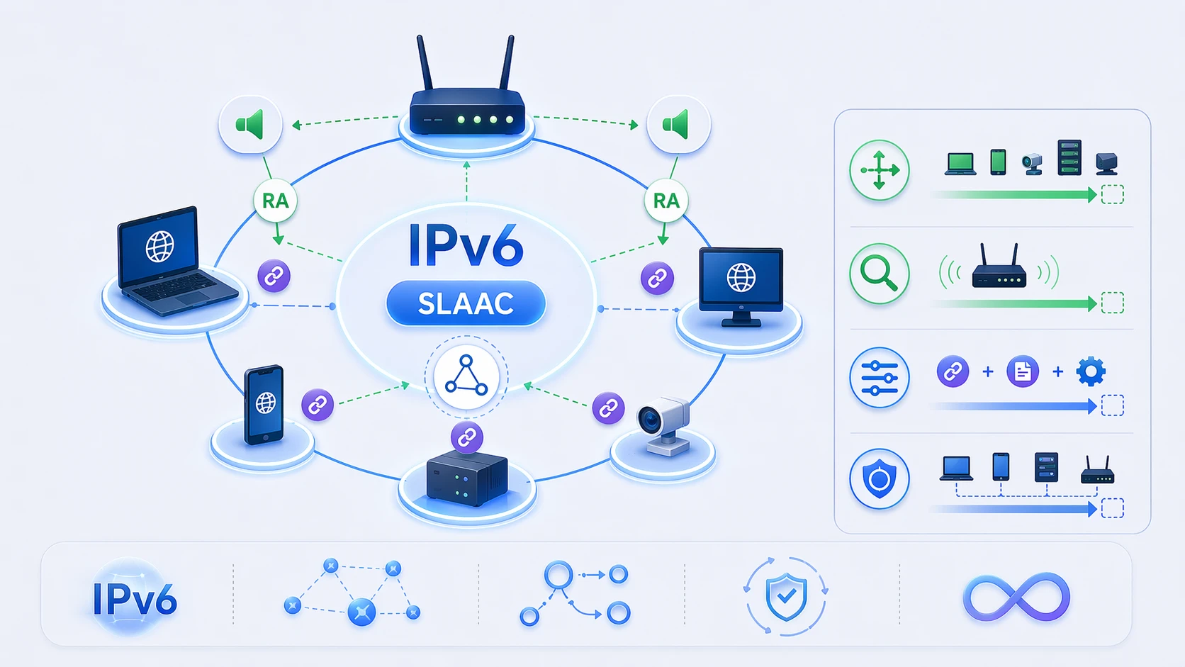 IPv6 SLAAC benefits showing automatic host configuration reduced manual effort and scalable address creation IPv6 SLAAC benefits showing automatic host configuration reduced manual effort and scalable address creation