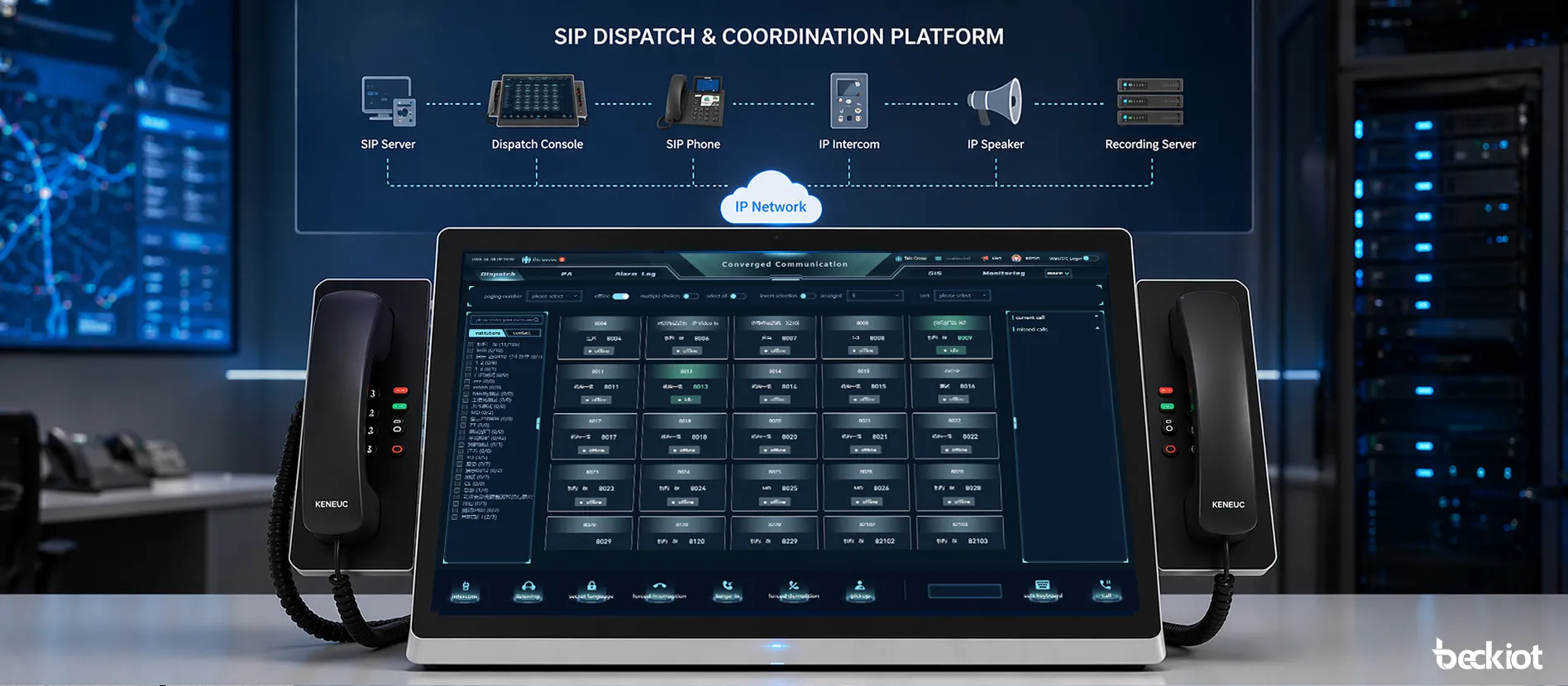 BK-DSC-236 IP Dispatch Console connected to a SIP dispatch and coordination platform